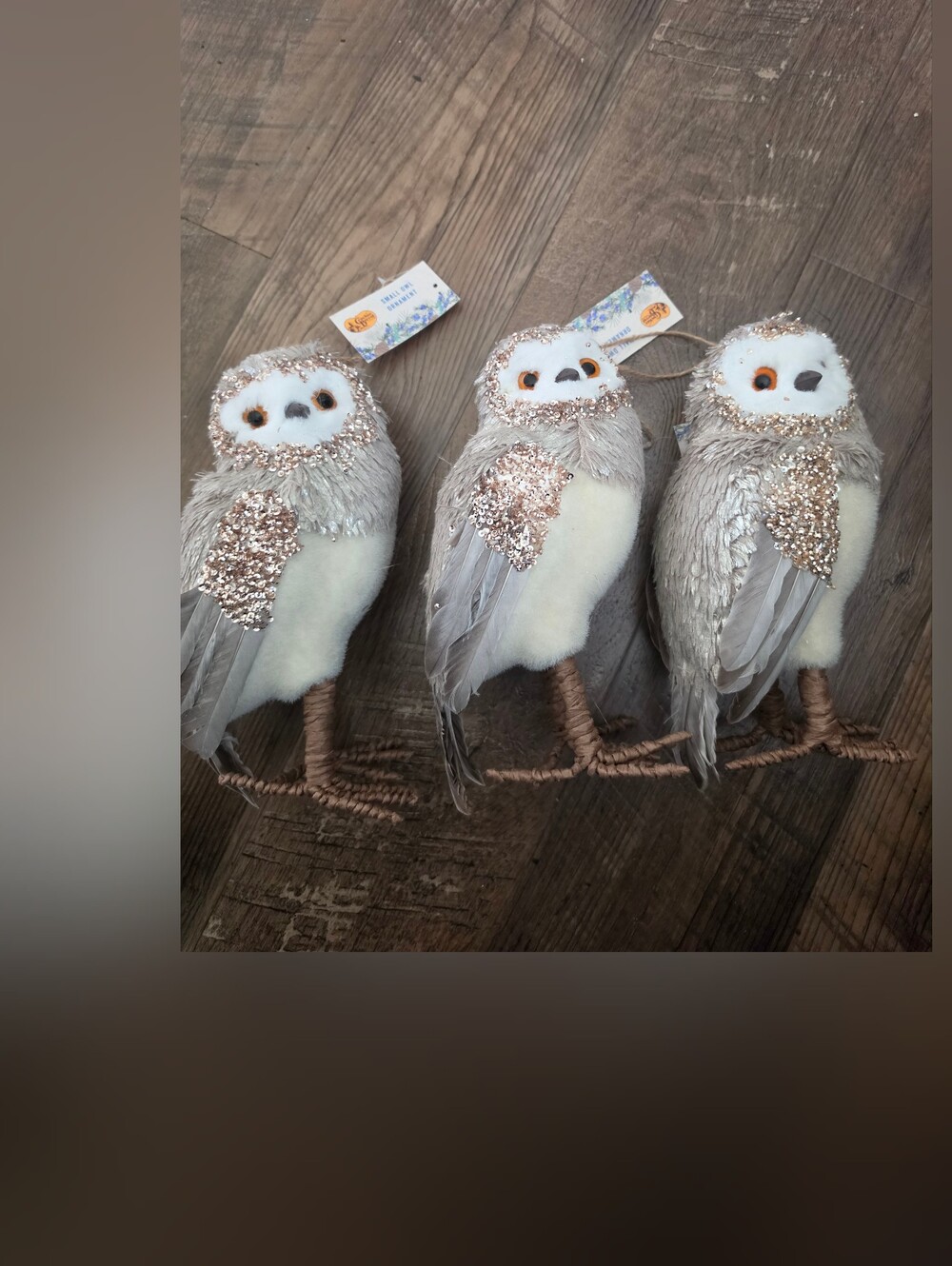 Cracker Barrel Taupe and Rose Gold Sequin Owl Ornaments (Set of 3)